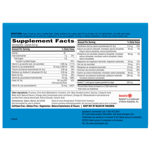 Emergen-C Immune+ Triple Action Immune Support Powder BetaVia (R) 1000mg Vitamin C B Vitamins Vitamin D and Antioxidants, Super Orange – 50 Count