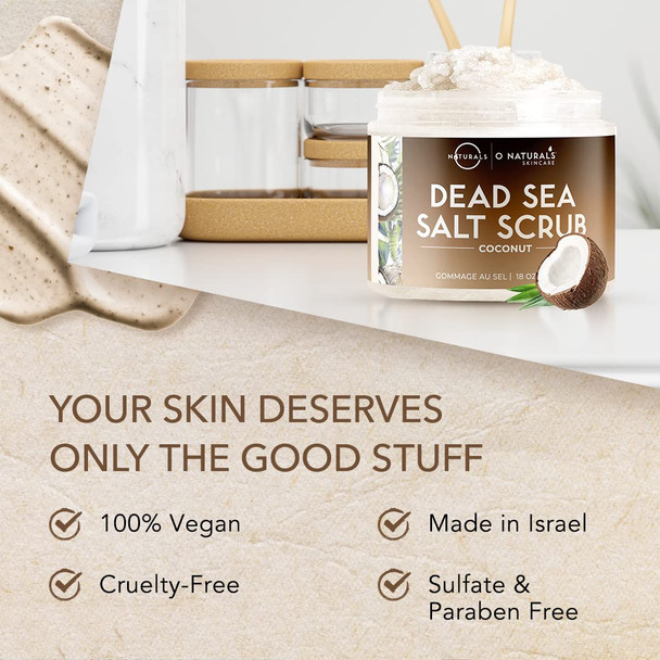 O Naturals 510g Ultra Hydrating Coconut Dead Sea Salt Scrub - Skin Smoothing Body Scrub Exfoliator & Foot Scrub Body Exfoliator & Exfoliating Face Scrub - Facial Scrub
