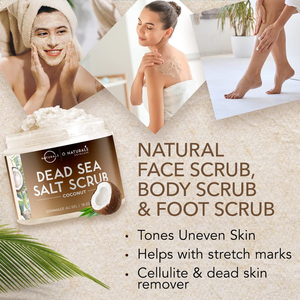 O Naturals 510g Ultra Hydrating Coconut Dead Sea Salt Scrub - Skin Smoothing Body Scrub Exfoliator & Foot Scrub Body Exfoliator & Exfoliating Face Scrub - Facial Scrub