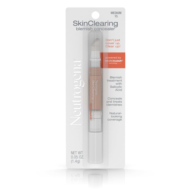 Neutrogena SkinClearing Blemish Concealer Face Makeup with Salicylic Acid Acne Medicine, Non-Comedogenic and Oil-Free Concealer Helps Cover Treat and Prevent Breakouts  Medium 15.05 oz