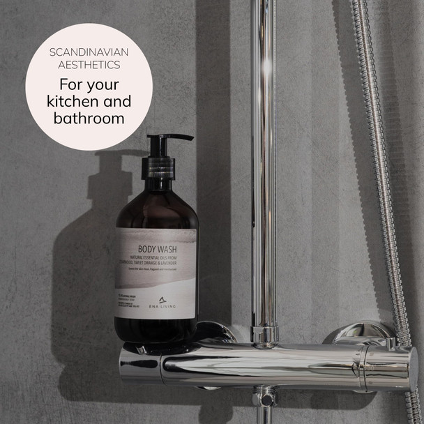 ENA Living Cedar Scented Body Wash | 500ml | Body Wash for All Skin Types | Fragranced Body Wash with Sweet Orange, Lavender and Cedar Oils | Dermatologically Tested | Sensitive Shower Gel