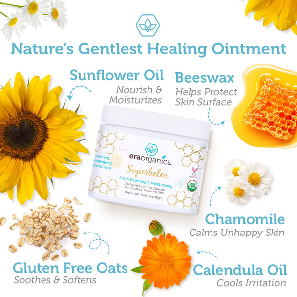 Era Organics Healing Ointment for Babies - USDA Certified Organic Natural Moisturizer Gentle on Sensitive Skin Prone To Baby Eczema Cradle Cap (Infant Seborrheic Dermatitis) Rashes Hives 4oz Era Organics Healing Ointment for Babies - USDA Certified Organic Natural Moisturizer Gentle on Sensitive Skin Prone To Baby Eczema Cradle Cap (Infant Seborrheic Dermatitis) Rashes Hives 4oz