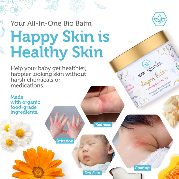 Era Organics Baby Diaper Balm - Usda Organic Ointment Cream Extra Soothing And Nourishing For Dry Sensitive Skin - All Natural To Help Excess Moisture Rash Or Chafing