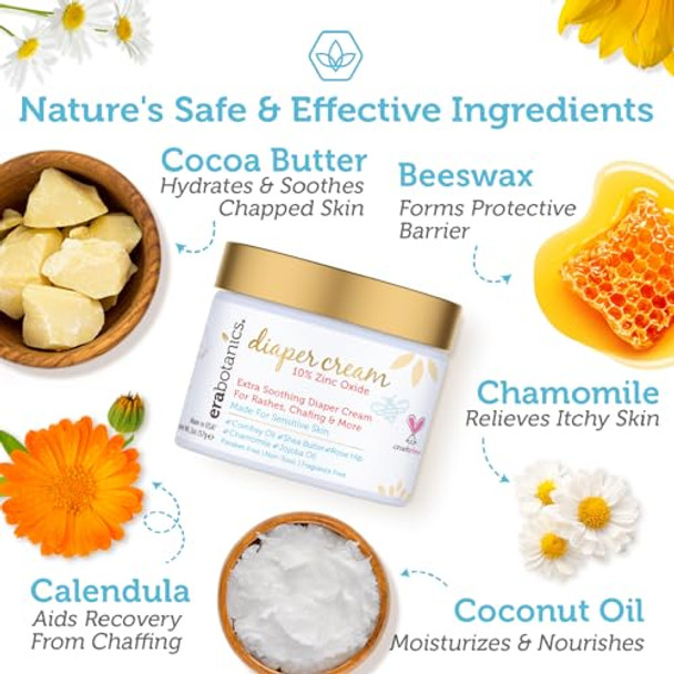 Era Organics Diaper Rash Cream For Baby - Extra Soothing And Moisturizing With Zinc Oxide Organic Aloe Vera Chamomile Calendula Plus More - Gentle Butt Rash Moisturizer