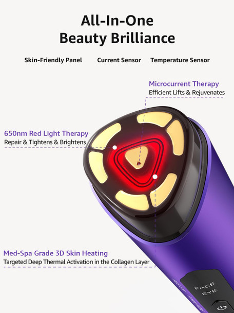 Vitaly Skin Tightening Face Machine Facial Massager Light Therapy For Face 3 In 1 Microcurrent Facial Device Home Use Anti-Aging Device 5 Level For Facial Firming Wrinkle