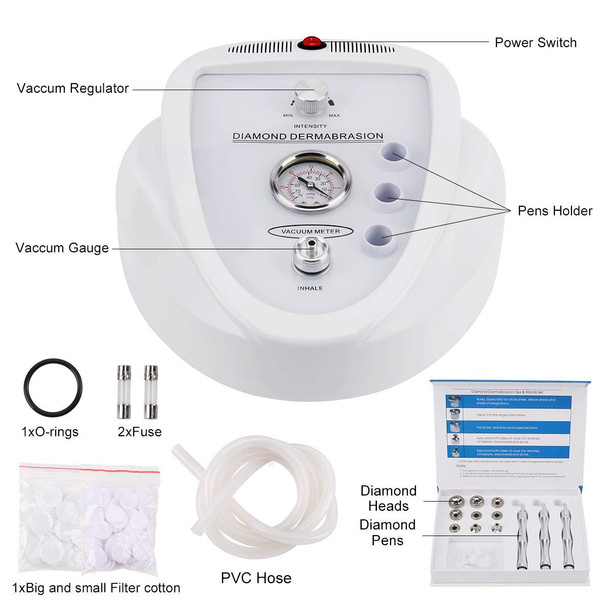 Diamond Microdermabrasion Machin Yofuly 65-68cmHg Suction Power Professional Dermabrasion Home Use Facial Skin Care Equipment 17 Piece Set Pure White