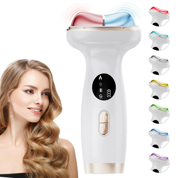 Upgraded Hot and Cold Dual Mode Face and Neck Beauty Massager 7 in 1 LED Facial Sculptor 7 Modes Micro  Vibration  7 Light -Heating -Ice Compress for Home Skin Care Face Lift Device