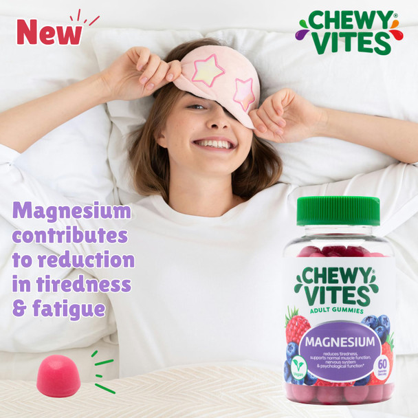 Chewy Vites Adult Gummies Magnesium Citrate 736mg Offering 82.5mg of Elemental Magnesium 60 Vitamin Gummies 2 Months Supply Real Fruit Juice Vegan Berries Flavour
