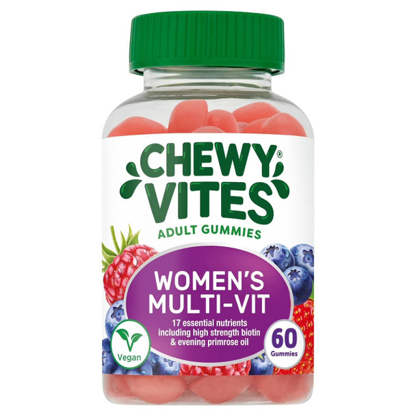 Chewy Vites Women Multivitamin 60 Multivitamin Gummies 17 Essential Nutrients for Women with High Strength Biotin Evening Primrose Oil 1 Month Supply Vegan Berries Flavour