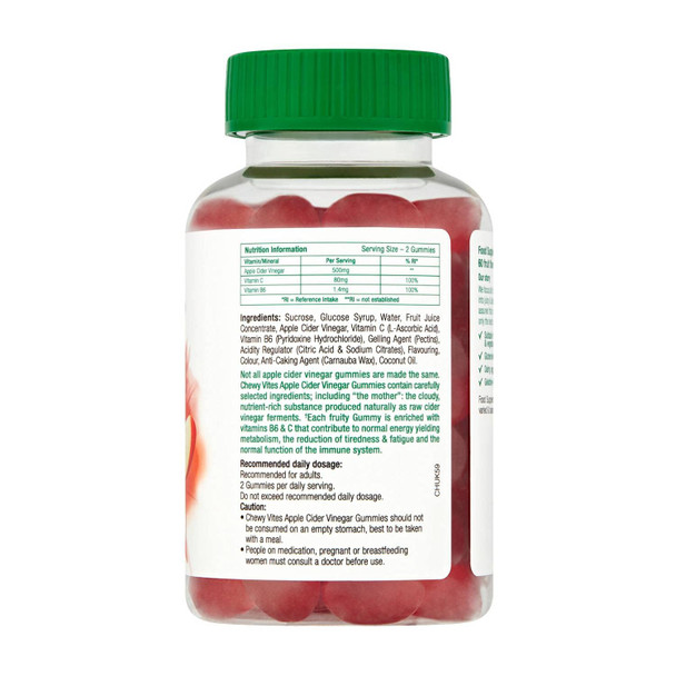 Chewy Vites Superfoods Apple Cider Vinegar Gummies 60 Vitamin Gummies 500 mg Apple Cider Vinegar Vitamin C Real Fruit Juice 1 Month Supply Vegan Delicious Flavour