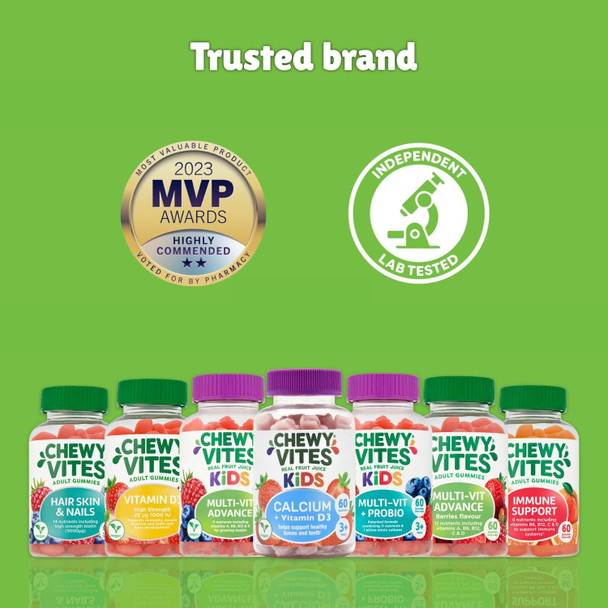 Chewy Vites Kids High Strength Vit D3 60 Kids Vitamin D Gummies 10 mcg 400 IU Vitamin D3 2 Months Supply Vegan Real Fruit Juice Age 3 + Strawberry Flavour