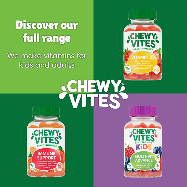 Chewy Vites Adult High Strength Vitamin D3 60 Vitamin D Gummies 25 micrograms 1000 IU 2 Months Supply Vegan Real Fruit Juice Strawberry Flavour