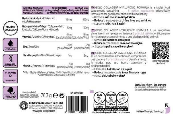 GOLD COLLAGEN Hyaluronic Formula - Collagen Supplements for Women Enhanced with Vitamin D Vitamin C Hyaluronic Acid & Zinc 90 Tablets - Collagen Tablets for Skin Hydration Hair Nail & Joint Care