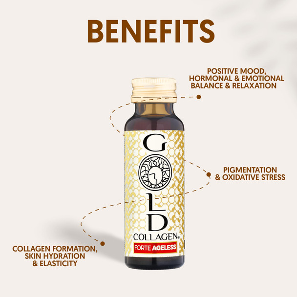 GOLD COLLAGEN Forte Ageless - Anti Wrinkle Collagen Supplements for Women & Men with Vitamin C Biotin Hyaluronic Acid Marine Collagen - Deep Lines Reduction Antioxidant & Plumping 1 Pack 10x50 ml