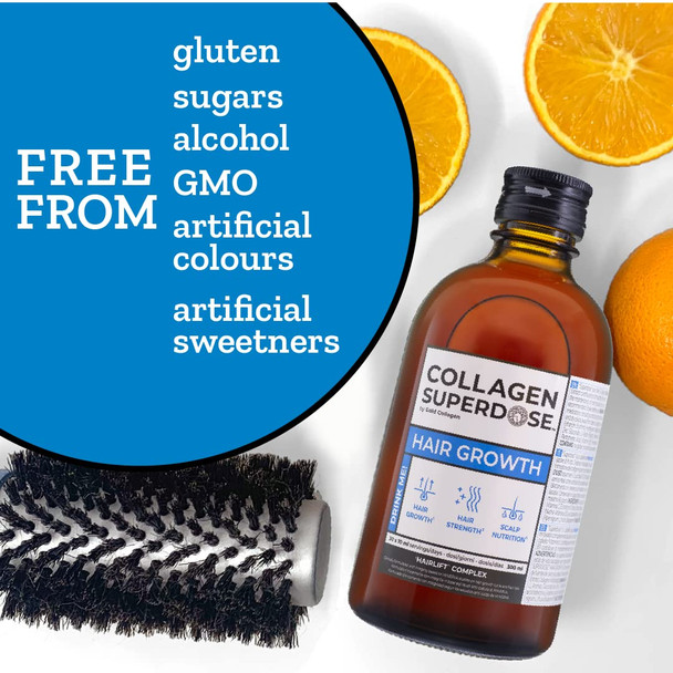 GOLD COLLAGEN Hair Growth - Biotin Hair Growth Marine Collagen Supplements for Women & Men with Vitamin C Hyaluronic Acid and Natural Keratin Hair Treatment Skin Nails 300 ml