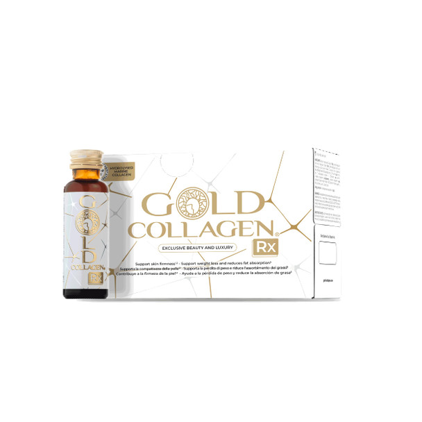 GOLD COLLAGEN RX – Collagen Supplements for Women & Men for Hair Skin Firmess Weight Loss with 12500mg Marine Collagen 100mg Hyaluronic Acid Vitamin C E B6 Biotin Iodine & More 1 Pack 10x50ml
