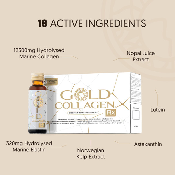 GOLD COLLAGEN RX – Collagen Supplements for Women & Men for Hair Skin Firmess Weight Loss with 12500mg Marine Collagen 100mg Hyaluronic Acid Vitamin C E B6 Biotin Iodine & More 1 Pack 10x50ml