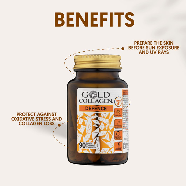 GOLD COLLAGEN Defence - Antioxidant Collagen Supplements for Women & Men 90 Tablets for Immune Support & Collagen Maintenance with Vitamin C Biotin Hyaluronic Acid for Skin Nail & Hair Care