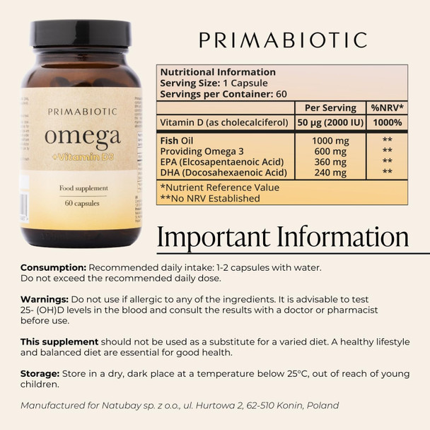 Primabiotic Omega 3 – High Strength Fish Oil Capsules | Pure Omega-3 Fish Oil for Heart Brain & Joints | Premium EPA & DHA | Supports Heart Health Cognitive Function & Joint Mobility