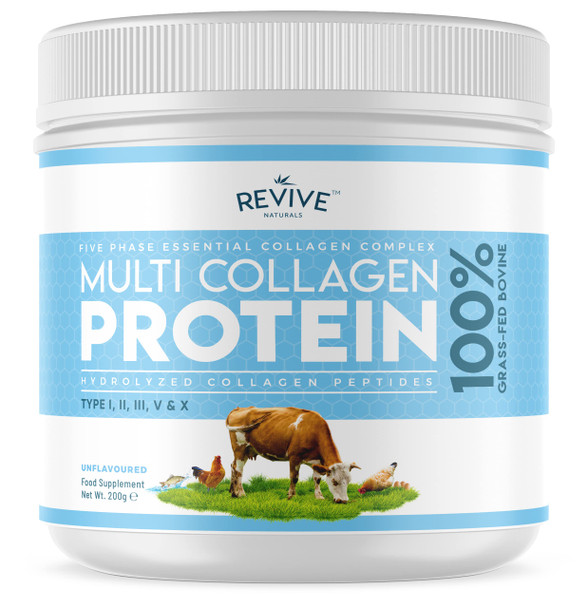 Revive Naturals Multi Collagen Protein Powder (200g) - Types I II III V & X - Hydrolyzed Grass Fed Bovine Wild Caught Fish & Free-Range Chicken & Eggshell Collagen by Revive Naturals