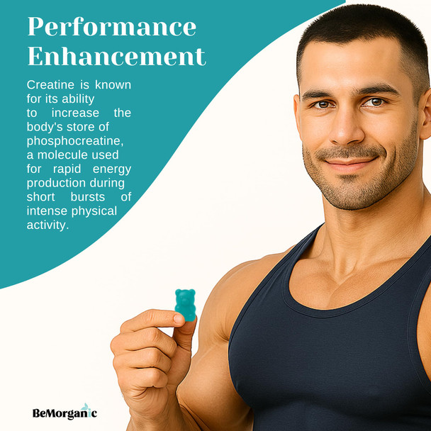BeMorganic Premium Creatine Gummies - 5000mg Creatine Monohydrate with BCAAs - Muscle Recovery & Performance Support - Sugar-Free - 60 Count