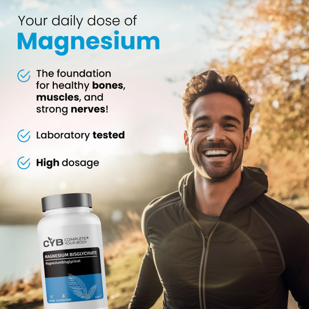 CYB Complete your Body Magnesium Glycinate High Strength - 300mg Elemental Magnesium Per Daily Dose - 120 Vegan Capsules - Laboratory Tested