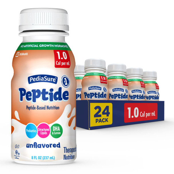PediaSure Peptide 1.0 Cal Peptide-Based Formula Sole-Source Nutrition Drink for Tube Feeding or Oral Nutrition Unflavored 8-fl-oz Bottle Pack of 24