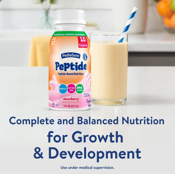PediaSure Peptide 1.0 Cal Peptide-Based Formula Sole-Source Nutrition Drink for Tube Feeding or Oral Nutrition Strawberry 8-fl-oz Bottle Pack of 24