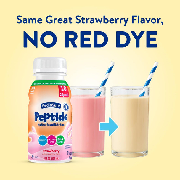 PediaSure Peptide 1.0 Cal Peptide-Based Formula Sole-Source Nutrition Drink for Tube Feeding or Oral Nutrition Strawberry 8-fl-oz Bottle Pack of 24