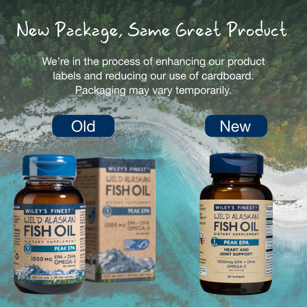 Wiley's Finest Wild Alaskan Fish Oil Peak EPA - Triple Strength Peak EPA & DHA Supplement - 1000mg Fish Oil - Omega-3s for Joint Health Support - 30 Softgels (30 Servings)