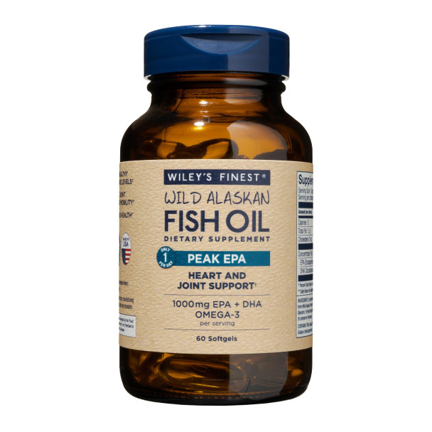 Wiley's Finest Wild Alaskan Fish Oil Peak EPA - Triple Strength Peak EPA & DHA Supplement - 1000mg Fish Oil - Omega-3s for Joint Health Support - 60 Softgels (60 Servings)