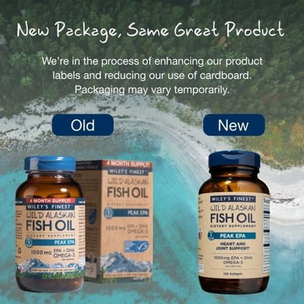 Wiley's Finest Wild Alaskan Fish Oil Peak EPA - Triple Strength Peak EPA & DHA Supplement - 1000mg Fish Oil - Omega-3s for Joint Health Support - 120 Softgels (120 Servings)