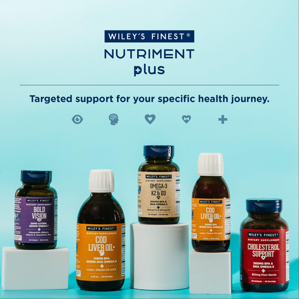 Wiley's Finest Wild Alaskan Fish Oil Vitamin K2 & D3 Softgels - 500mg of EPA and DHA Omega-3s for Bone and Heart Health Support - 60 Softgels (60 Servings)