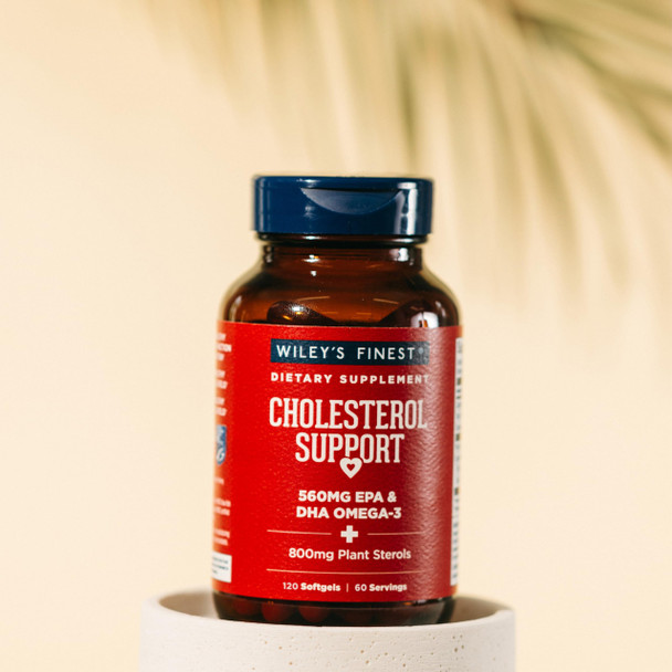 Wiley's Finest Wild Alaskan Fish Oil Cholesterol Support - Heart Health Supplement for Men and Women - 560mg Omega-3s - 120 Softgels (60 Servings)