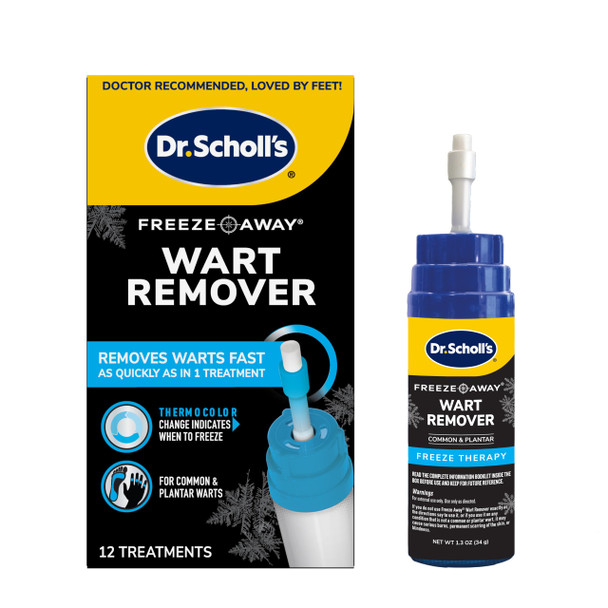 Dr. Scholl's Freeze Away Wart Remover for Hands & Feet 12 ct – Removes Warts Fast in as Little as 1 Treatment Fast-Acting Treatment for Common and Plantar Wart Removal Safe to Use on Kids Ages 4+