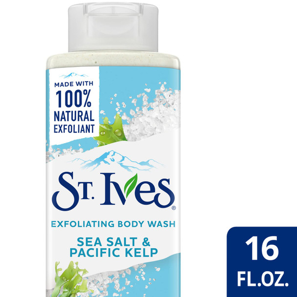 St Ives Exfoliating Body Wash Sea Salt and Pacific Kelp Scrub Natural Body Wash Body Soap or Hand Soap with Plant Based Exfoliants for Glowing Skin 16 Oz Ea Pack of 2