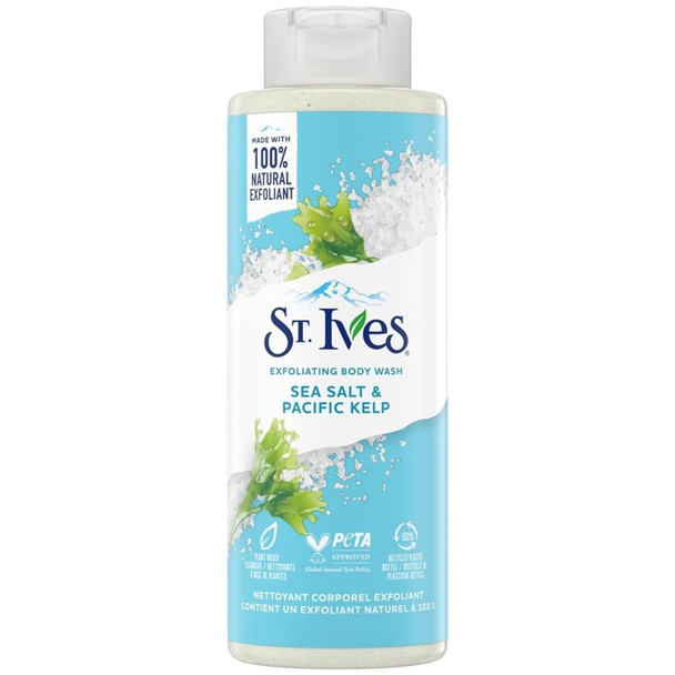 St Ives Exfoliating Body Wash Sea Salt and Pacific Kelp Scrub Natural Body Wash Body Soap or Hand Soap with Plant Based Exfoliants for Glowing Skin 16 Oz Ea Pack of 2