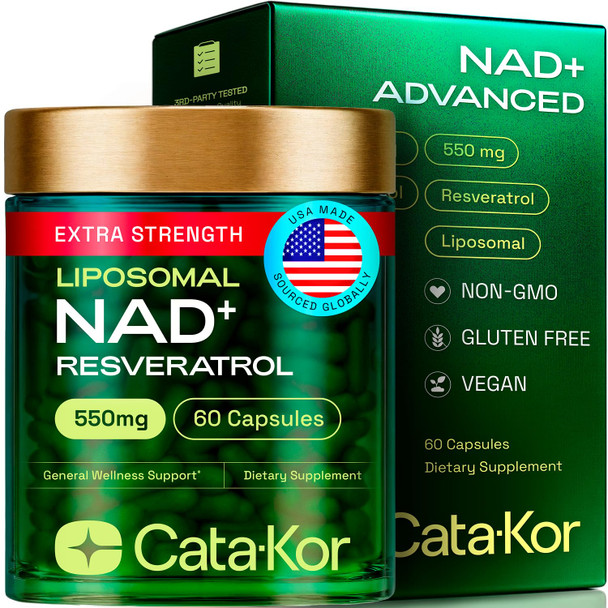 Cata-Kor NMNH Supplement Alternative – Liposomal NAD+ Resveratrol – 30-Day Supply – Third-Party Tested – 60 Capsules – Advanced NAD+ Supplement