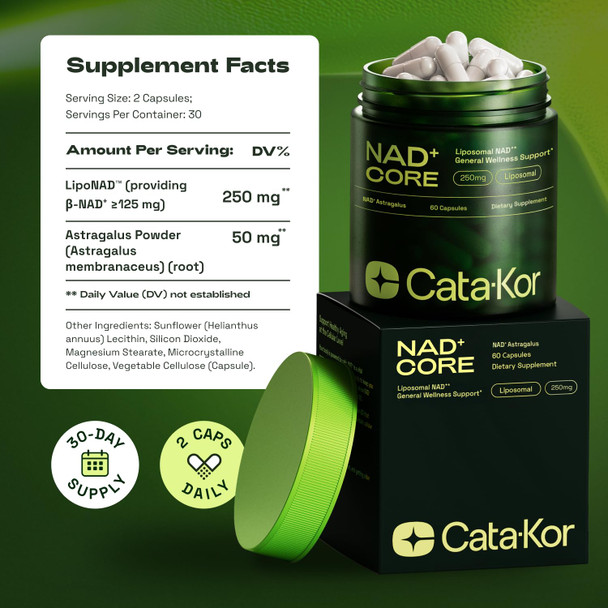 NMN Supplement Alternative – Liposomal NAD+ Supplement – Third-Party Tested – NAD CORE – 30-Day Supply – 60 Capsules