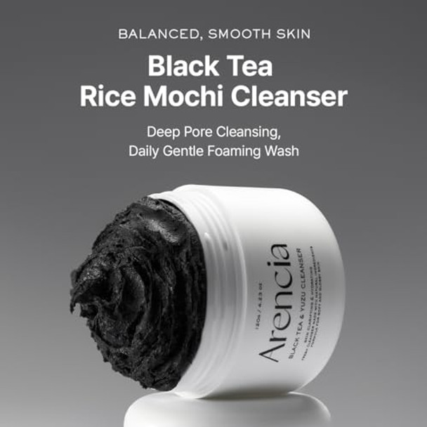 Arencia Black Tea Rice Mochi Face Cleanser, 120G, Pore Care, Sebum Control, Oily Skin