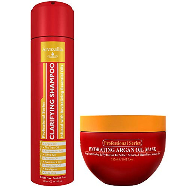 Arvazallia Revitalizing Hair Care Bundle - Hydrating Argan Oil Mask, Clarifying Shampoo With Essential Oils For Amazing Conditioning And Deep Cleansing