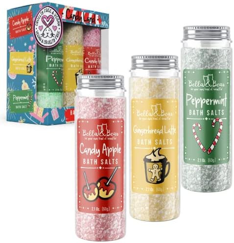 Bella And Bear Candy Land Bath Salts - Holiday Edition  Set Of 6 Mini Bath Salts  Cruelty- & Vegan  Festive Scents Perfect Stocking Stuffer For Women, Teens, & Tweens