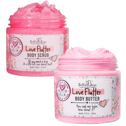 Bella And Bear Love Flutter  Set  Body Scrub  Body Butter  Valentines  For Her