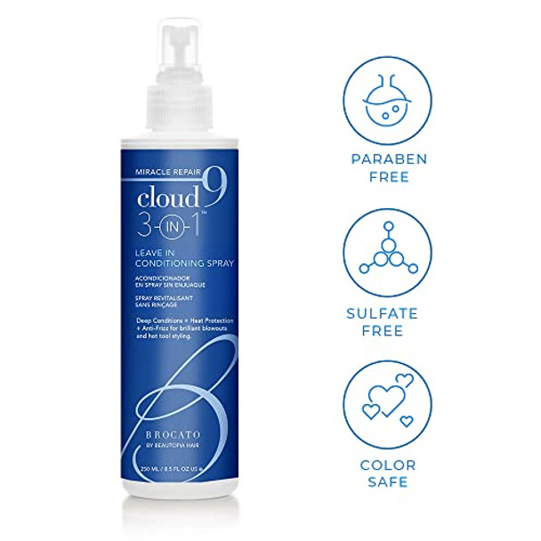 Cloud 9 Miracle Repair 3-In-1 Heat Protectant And Leave-In Conditioning Spray For Brilliant Blowouts And Anti-Frizz Hair
