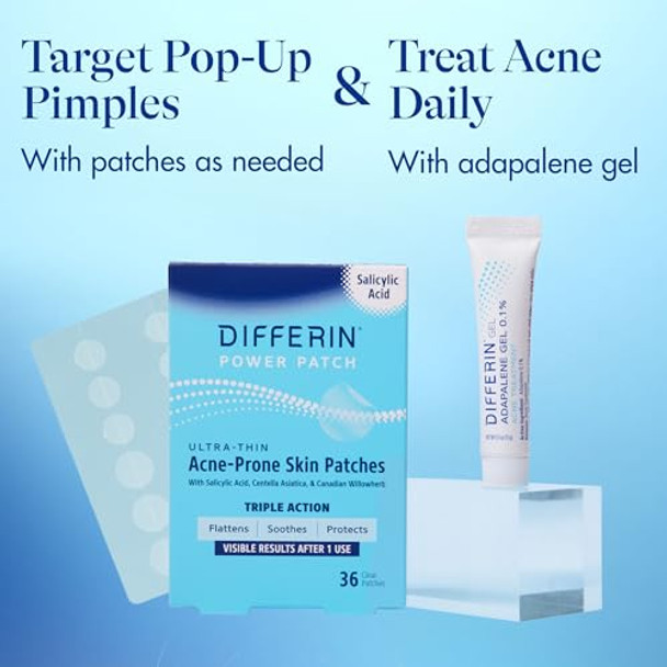 Differin Acne Fighter Pack, Gel Retinoid Acne Treatment For Face With 0.1% Adapalene, 15G Tube + Salicylic Acid Pimple Patches, 36 Count, Designed For Pimple And Acne-Prone Skin