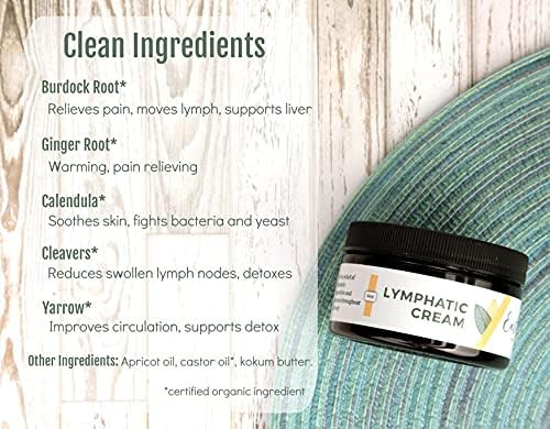 Earthley Wellness Lymphatic Cream, Natural Lymph Congestion & Swelling Relief With Castor Oil, Calendula, Yarrow & Burdock Root, Nourishing Formula With Apricot Oil & Kokum Butter (8 Oz)