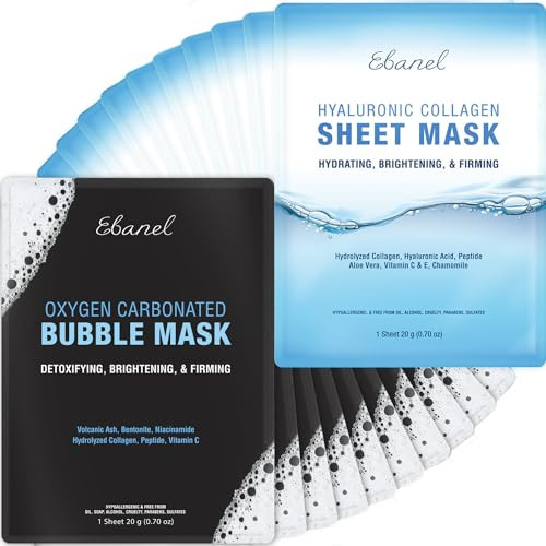 Ebanel Bundle Of 15-Pack Collagen Face Mask, And 10-Pack Carbonated Bubble Clay Mask