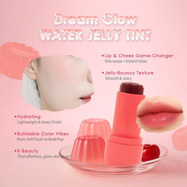 Glowiest Dream Glow Collagen Water Jelly Tint – 2-In-1 Lip And Cheek Stain  Hydrating Glossy Finish  Long-Lasting, Lightweight, Buildable Color  Korean Makeup Inspired (Sun-Kissed Berry)
