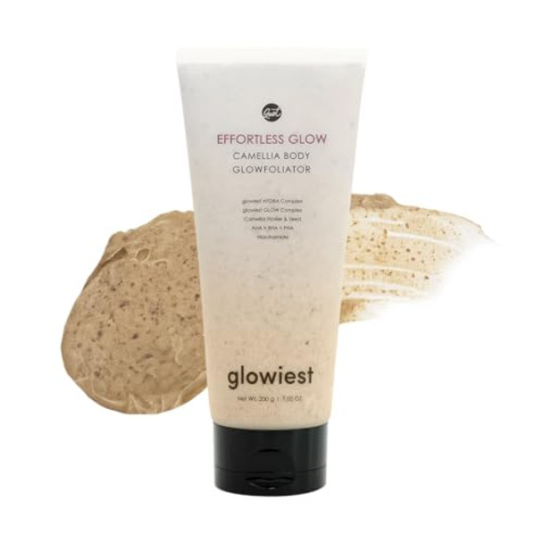 Glowiest Effortless Glow Camellia Body Glowfoliator - Natural Body Scrub For Soft & Luminous Skin - Camellia Seed And Flower & Aha, Bha, Pha
