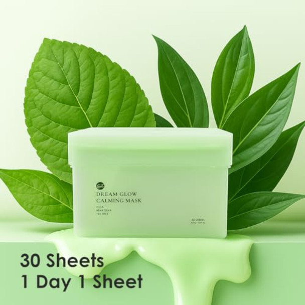 Glowiest Dream Glow Calming Mask (Cica + Heartleaf + Tea Tree), Korean Skincare Sheet Mask For Sensitive Skin, Soothing & Hydrating